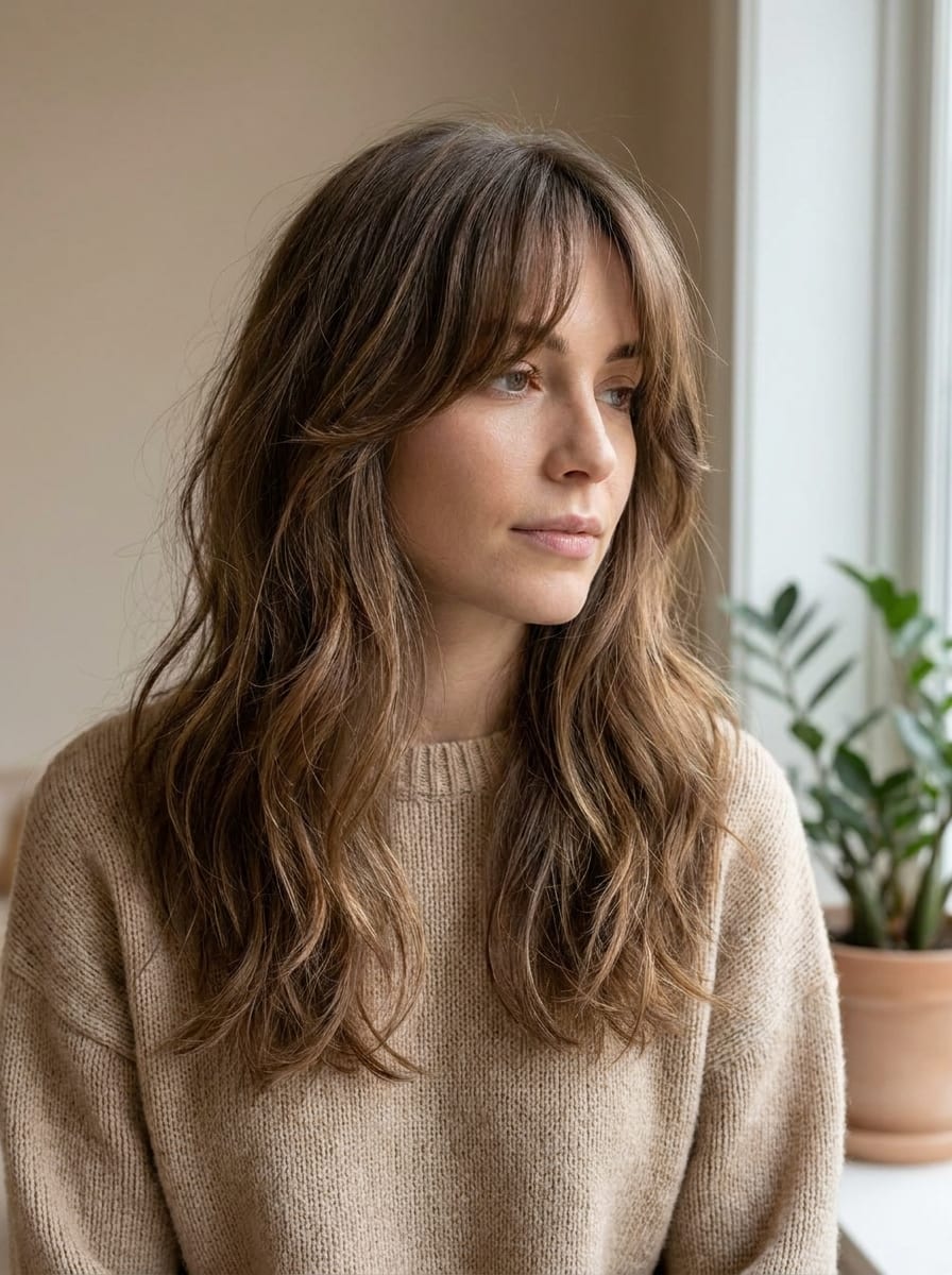 Stufenschnitt mit Curtain Bangs - Stufenschnitt lange Haare